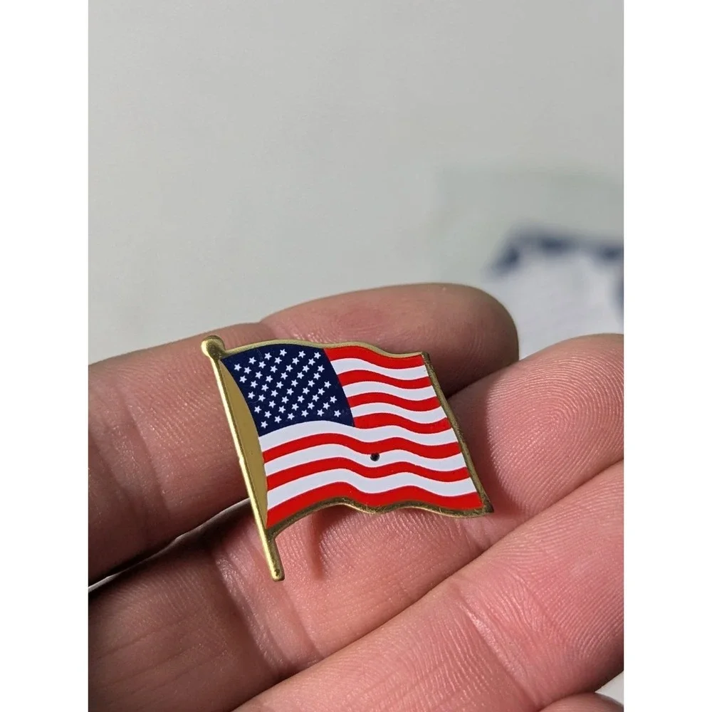 American Flag & Theme Buttons Lapel Pins Lot of 9 With 1 Patch